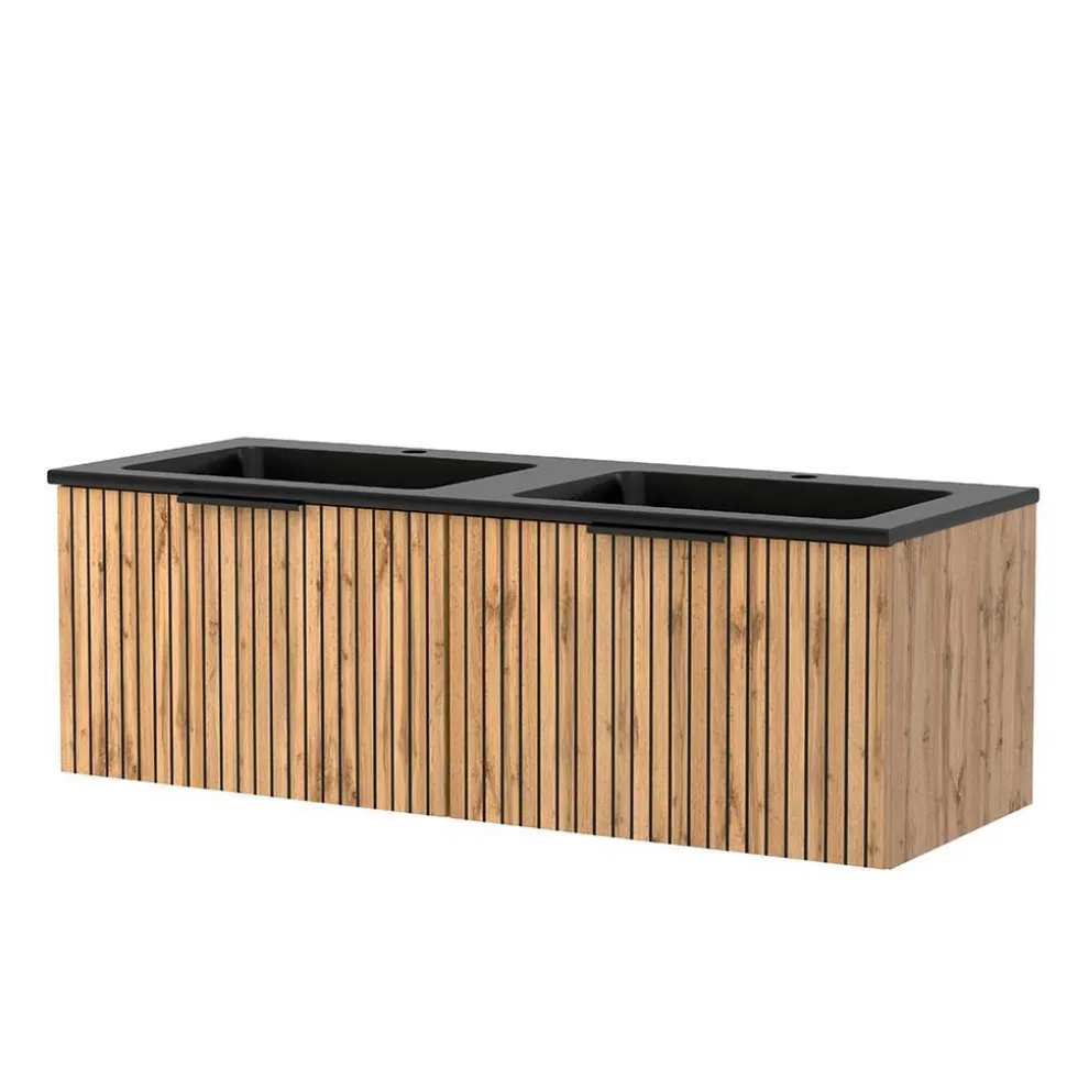 2 Becken Waschkonsole & Spiegel & Schrank - Crystoga (vierteilig)