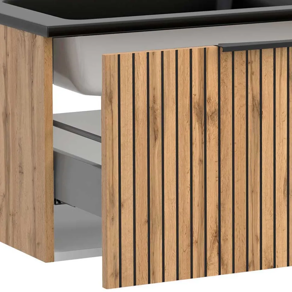 2 Becken Waschkonsole & Spiegel & Schrank - Crystoga (vierteilig)