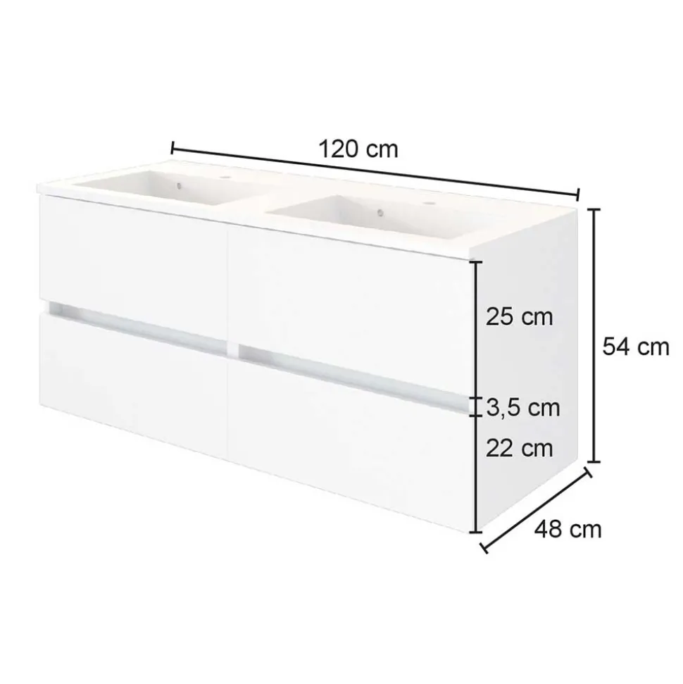 120 cm Badschrank mit Doppel-Waschbecken - Athrin