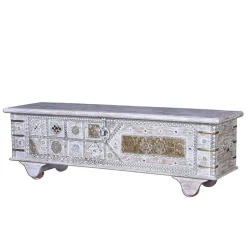 146 cm breite Truhe in Antikweiß mit Bronze - Abraham