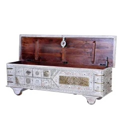 146 cm breite Truhe in Antikweiß mit Bronze - Abraham