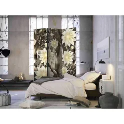 135 cm breiter Paravent in Braun Creme - Galiana