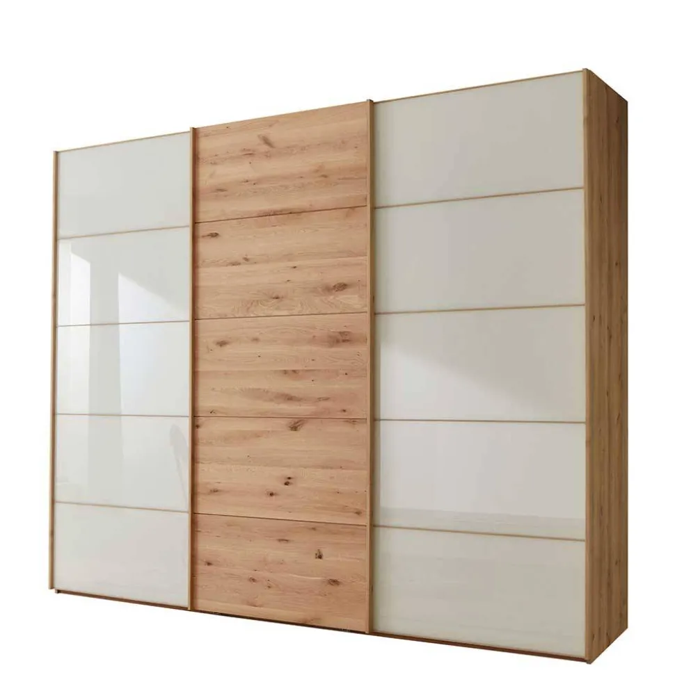 300 cm breiter Schwebetürenschrank mit Glas Beige - Nikoba