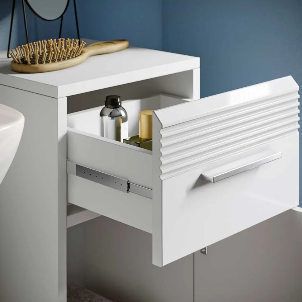 79 cm hoher Bad Unterschrank in Weiß Hochglanz - Whale