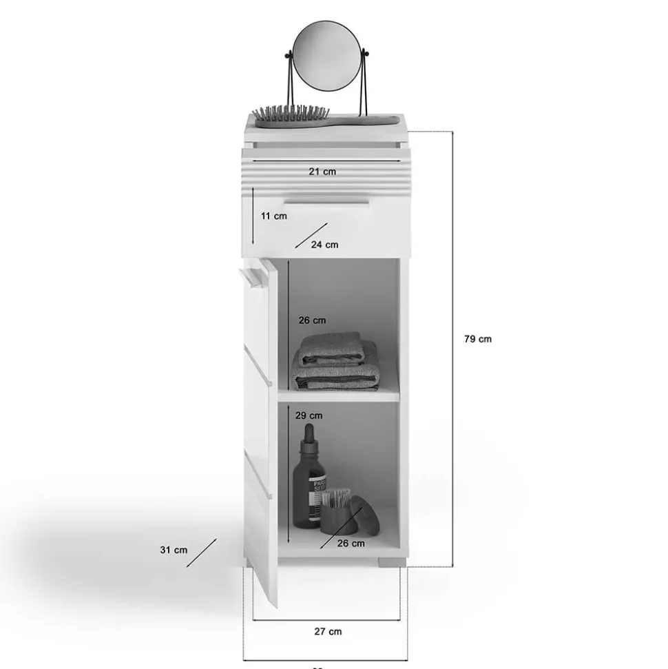 79 cm hoher Bad Unterschrank in Weiß Hochglanz - Whale