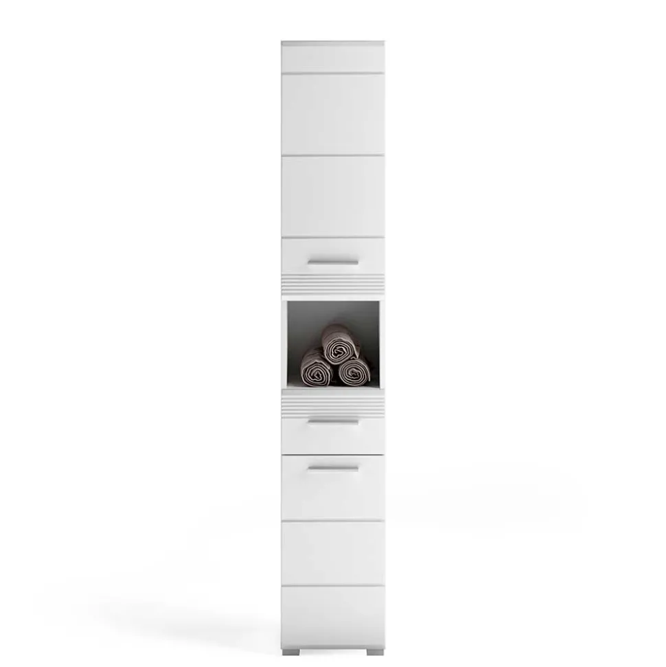 182 cm hoher Badschrank in Weiß Hochglanz - Whale