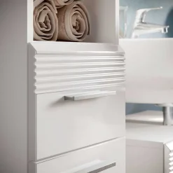 182 cm hoher Badschrank in Weiß Hochglanz - Whale