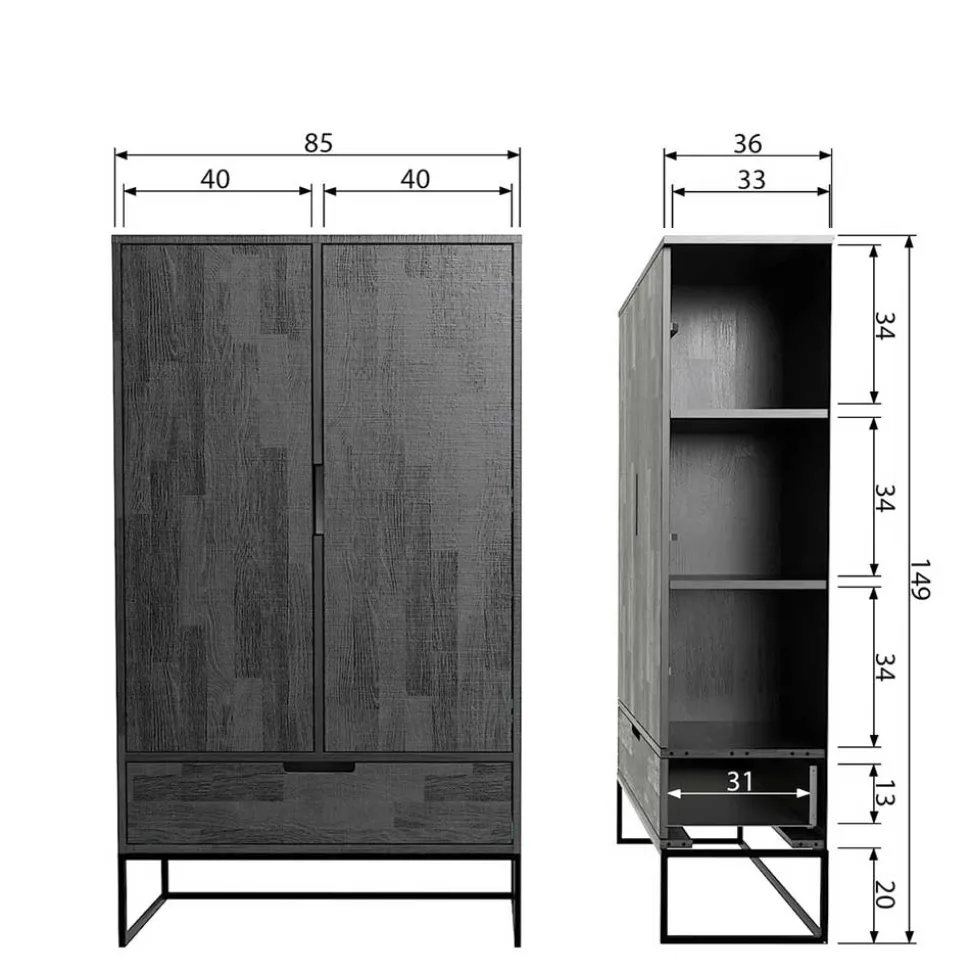 149 cm hoher Schrank in Hellgrau - Lergavano