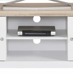 120 cm langes TV Lowboard in Weiß & Eiche - Akedra