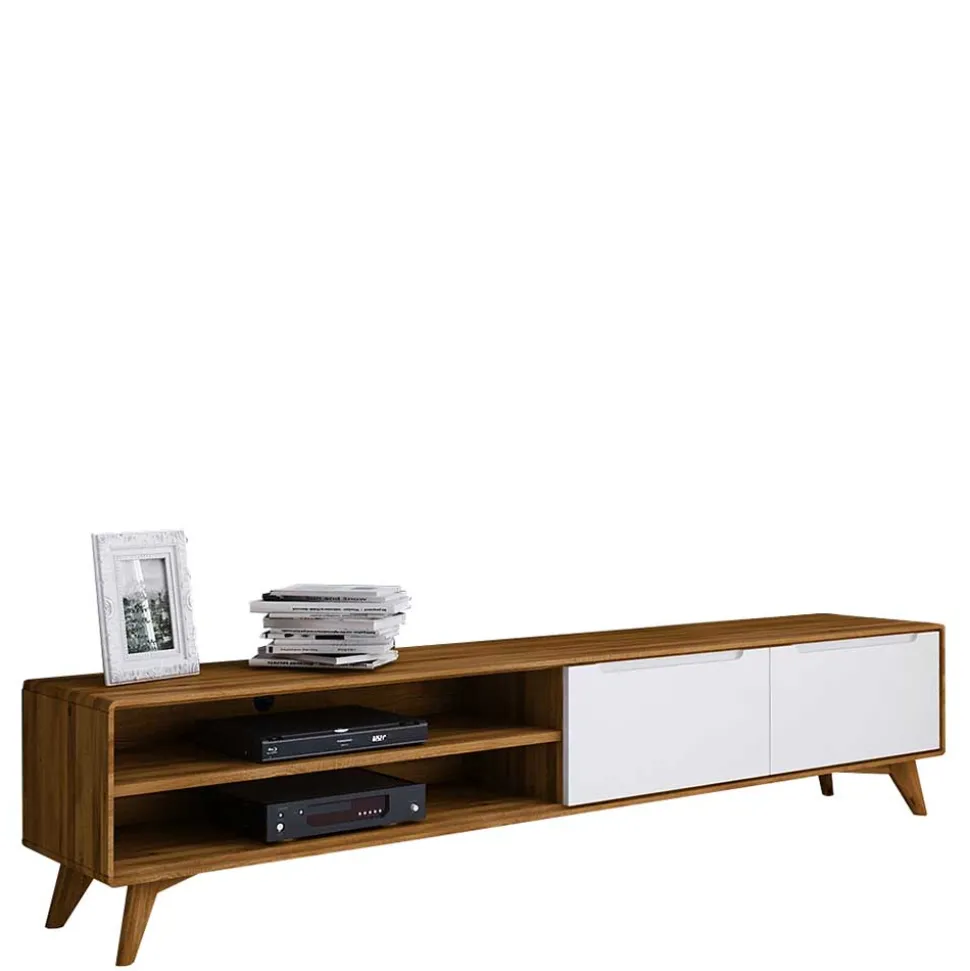 220 cm langes TV Lowboard in Wildeiche mit Weiß - Diesta I