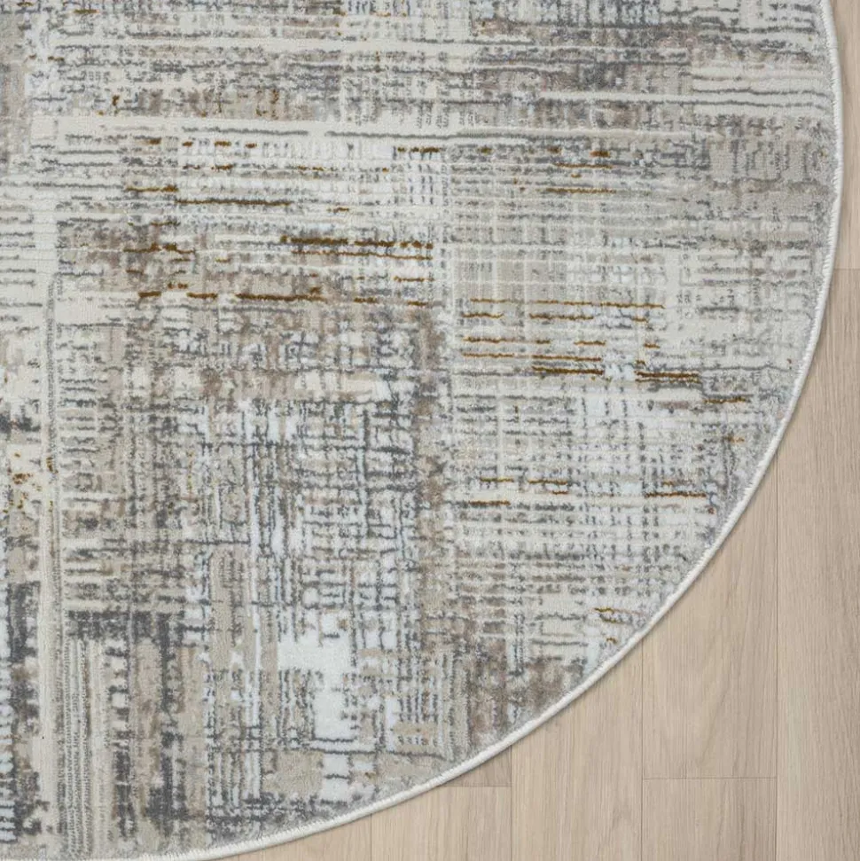 120 cm Runder Teppich in Hellgrau & Creme - Cranoz