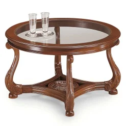 80 cm runder Wohnzimmer Glastisch mit Holzgestell - Vibon