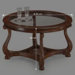 80 cm runder Wohnzimmer Glastisch mit Holzgestell - Vibon