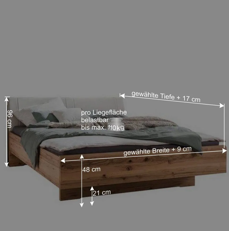 2 Personen Bettgestell aus Kernbuche massiv - Krofun
