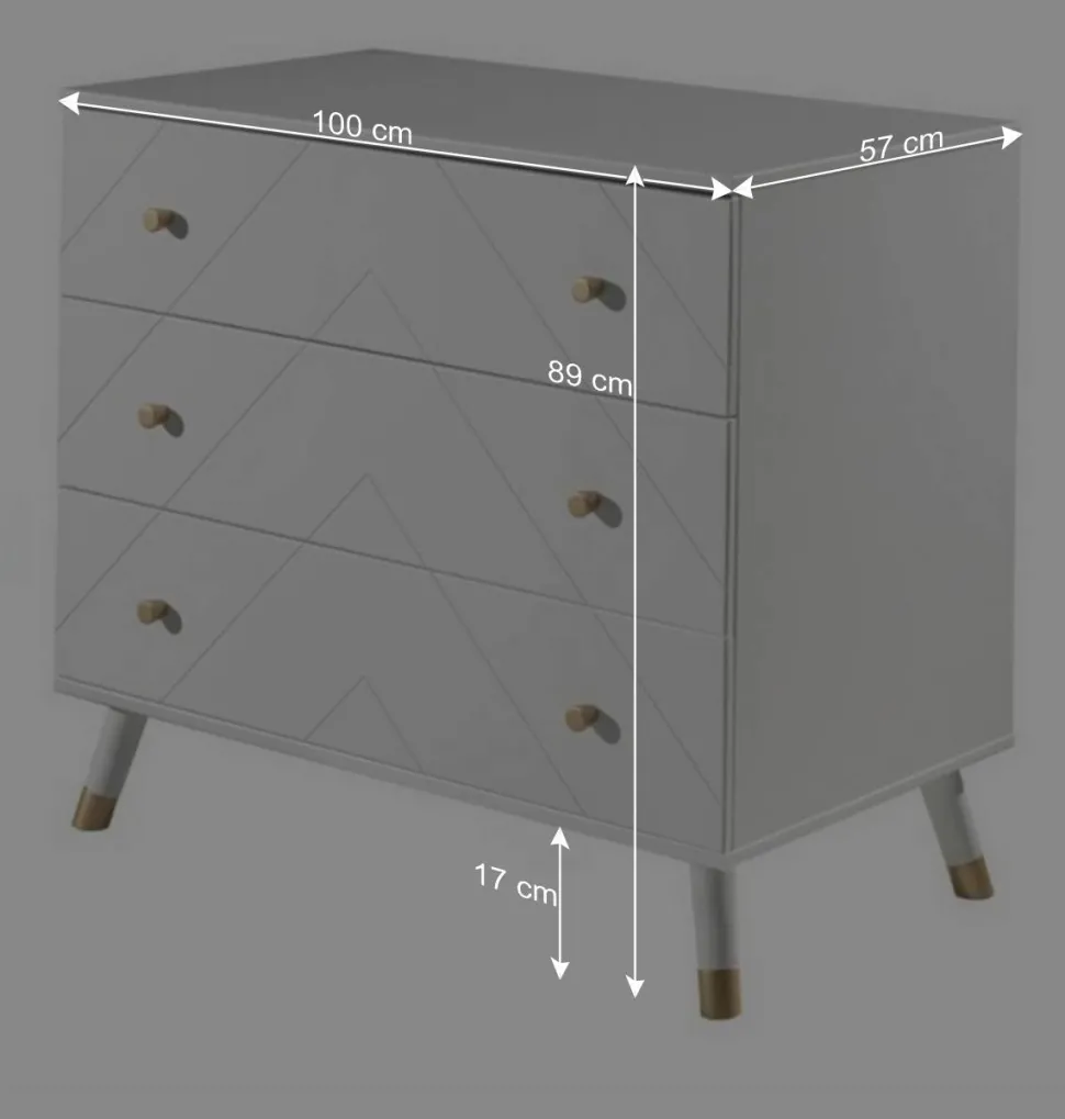 3 Schubladen Kommode in Weiß & Gold - Zimventa