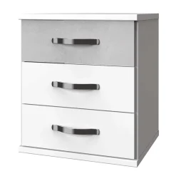 3 Schubladen Nachttisch in Weiß & Beton Optik - Hotti