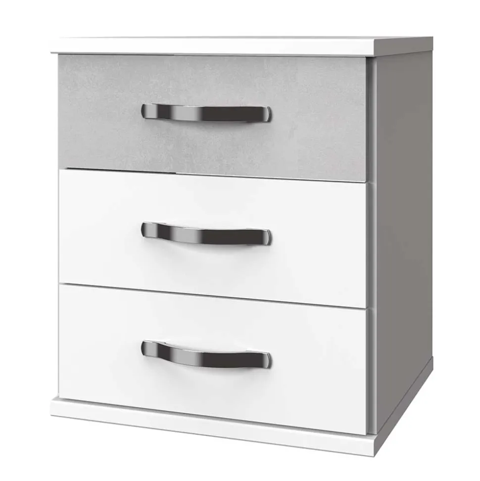 3 Schubladen Nachttisch in Weiß & Beton Optik - Hotti