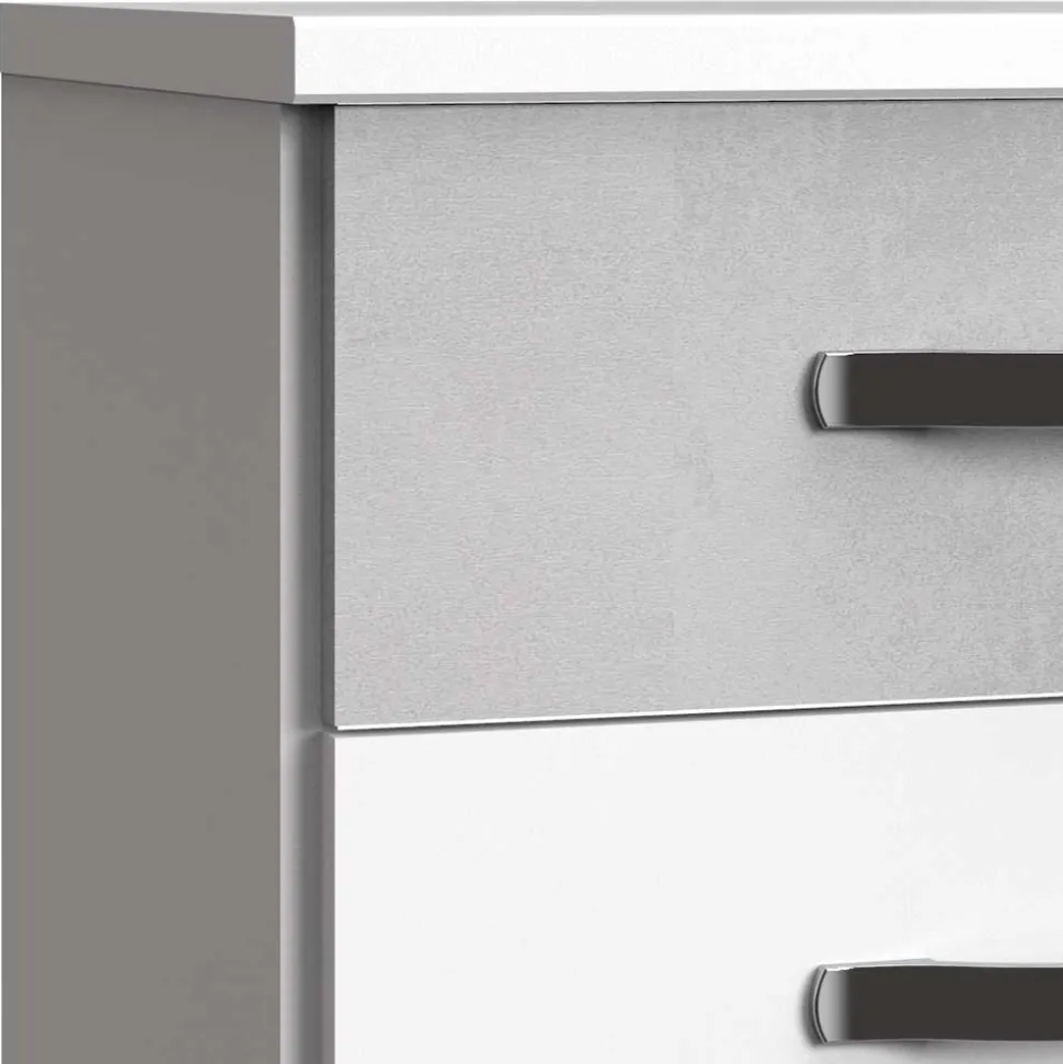 3 Schubladen Nachttisch in Weiß & Beton Optik - Hotti