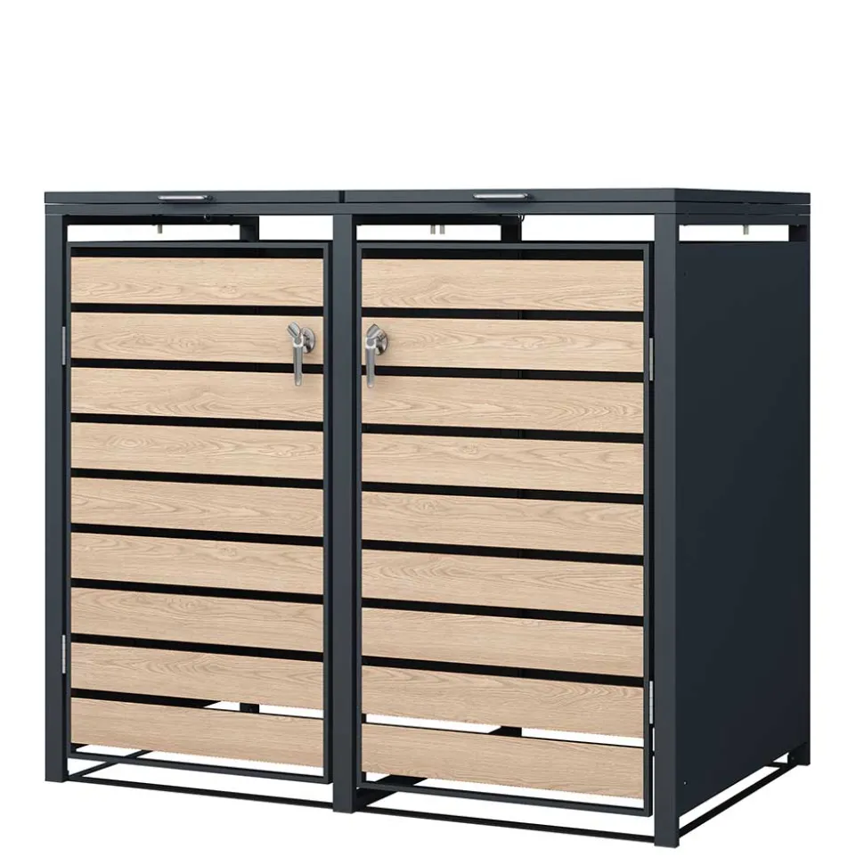 2 Tonnen Mülltonnenbox in Anthrazit & Holzoptik - Rodicca