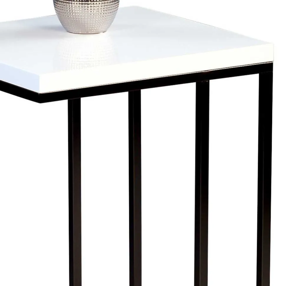 Ablagetisch in Schwarz Weiß Hochglanz Chene mit offenem Bügelgestell Metall
