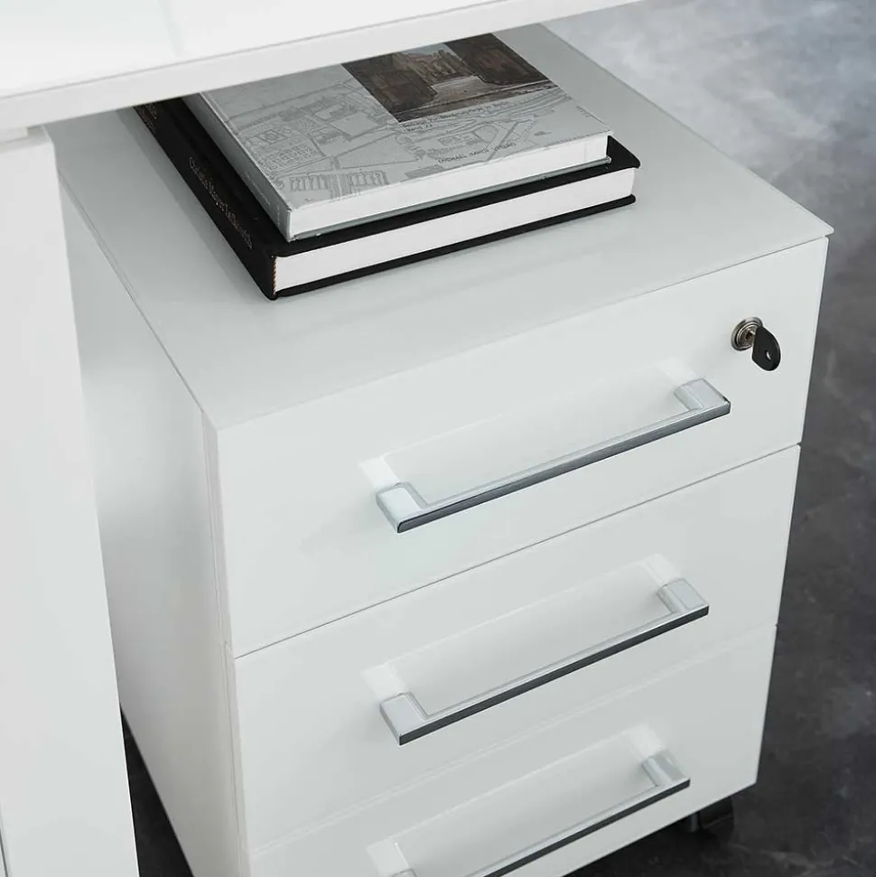 Abschließbarer Rollcontainer in Weiß - Fidania