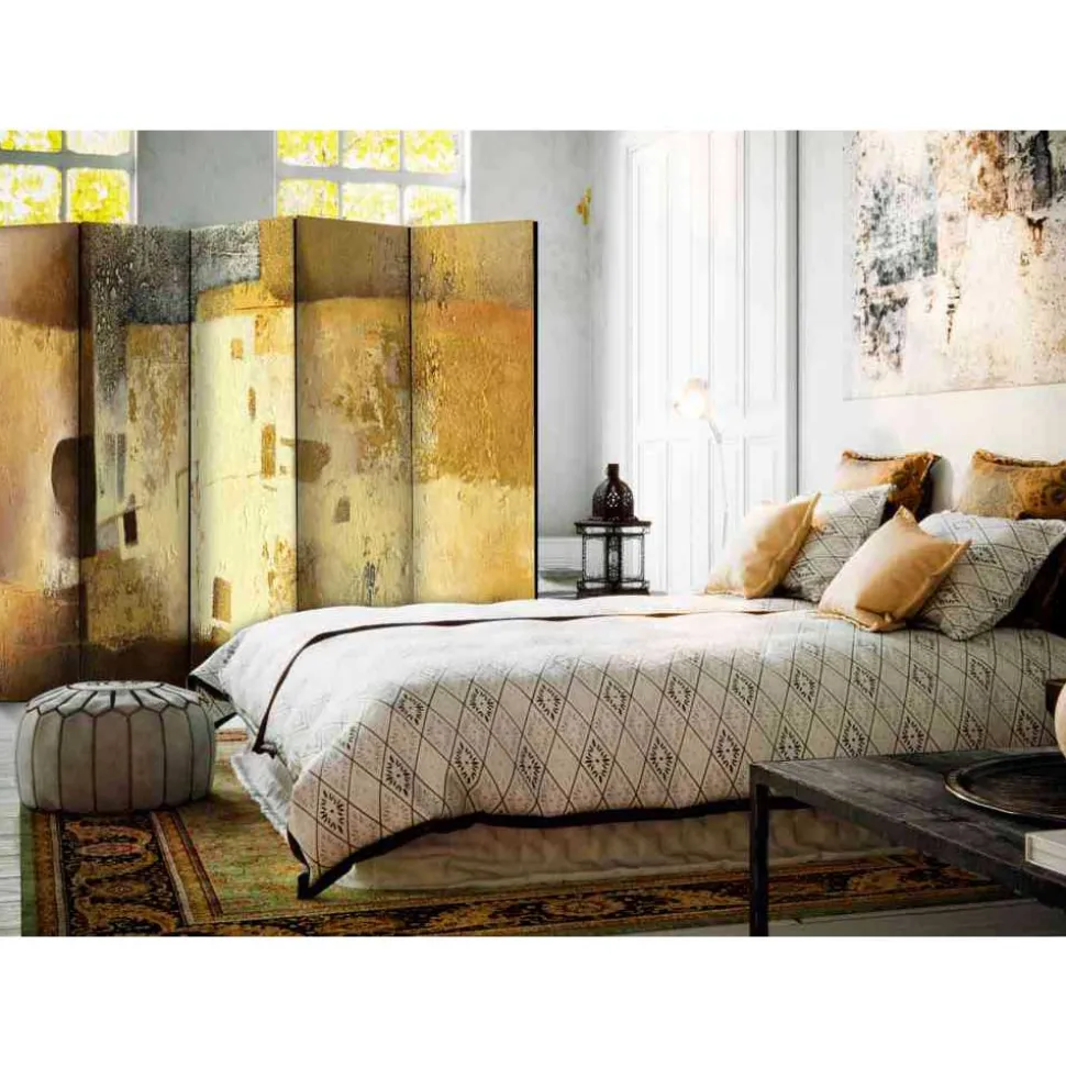 Abstrakter Kunst Paravent in Gold Braun - Gonlay