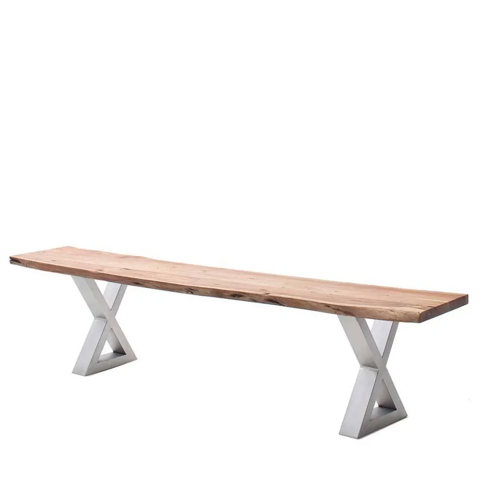 Akazie Esstischbank mit Edelstahl X-Beinen - Sarados