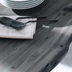 Akazienholz Küchentisch mit Naturkante in Grau - Mevrinus