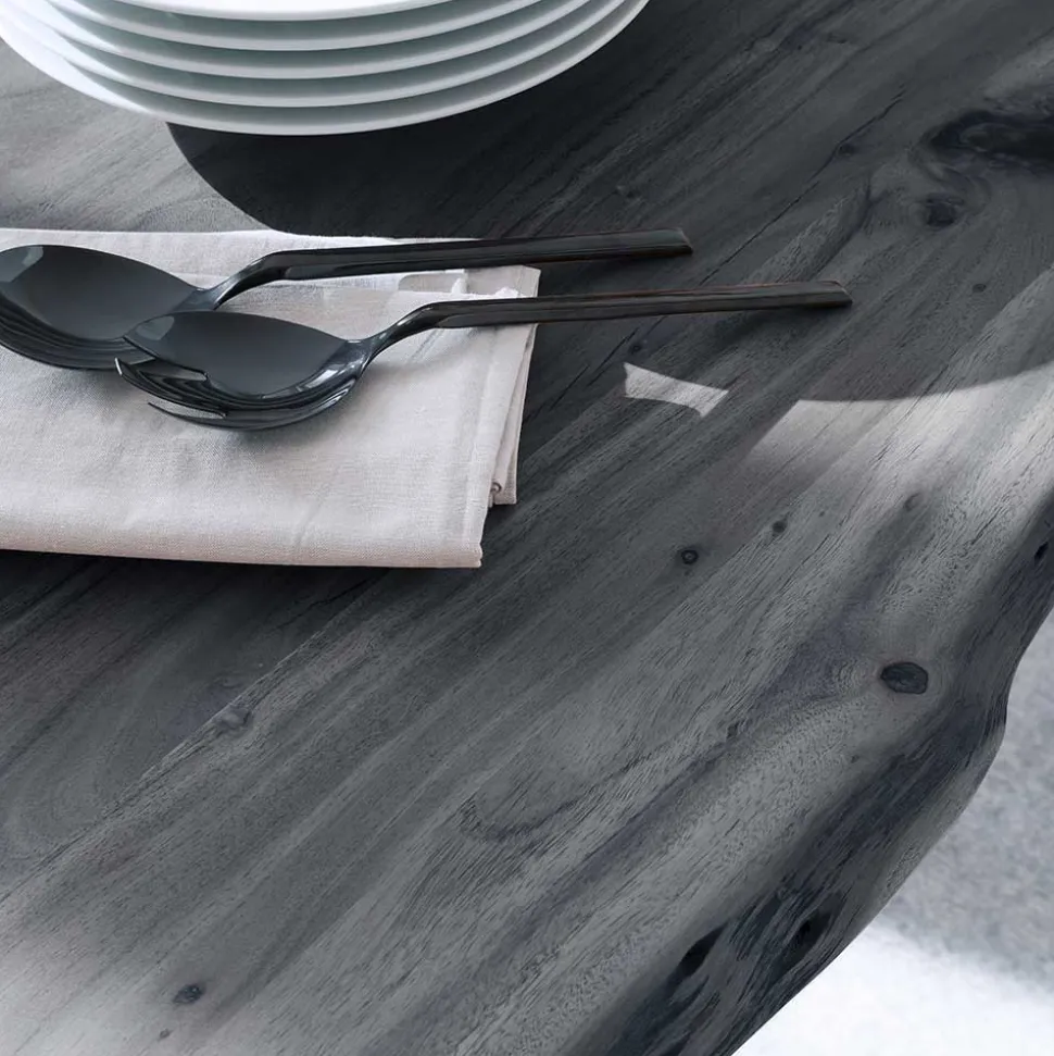 Akazienholz Küchentisch mit Naturkante in Grau - Mevrinus