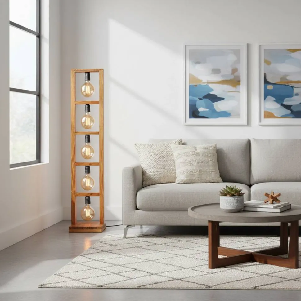 Akazienholz Stehlampe für fünf Leuchtmittel - Veral