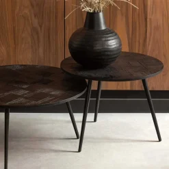 Altholz Beistelltisch aus Teak in Schwarz - Gagg