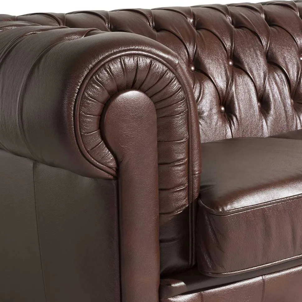Antikleder Sofa in Braun - Chesterfield Style - Cementa