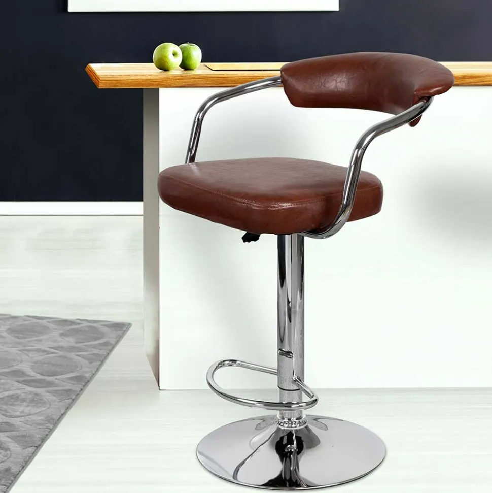 Armlehnen Barstuhl in Braun & Chrom - Usavina (2er Set)