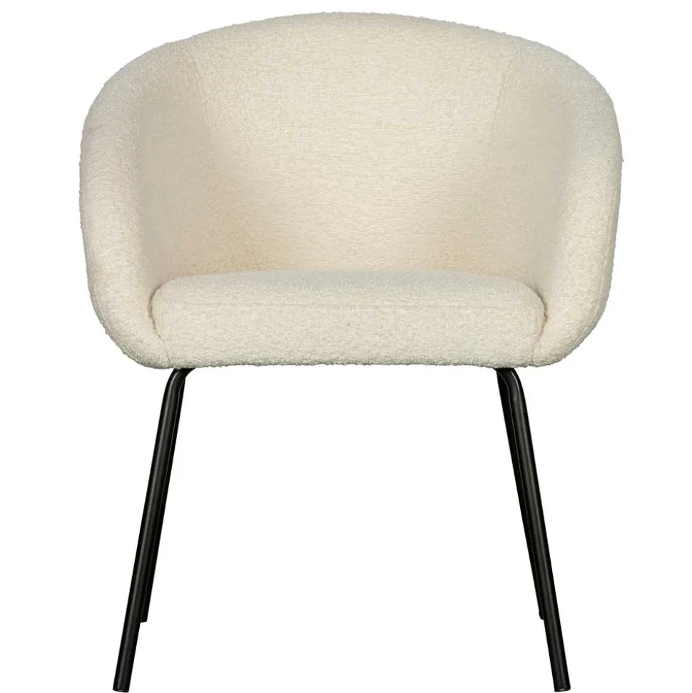 Armlehnenstuhl aus Boucle Stoff in Offwhite - Choco (2er Set)