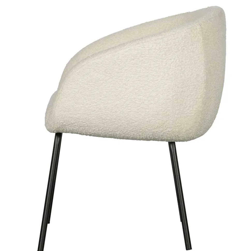 Armlehnenstuhl aus Boucle Stoff in Offwhite - Choco (2er Set)