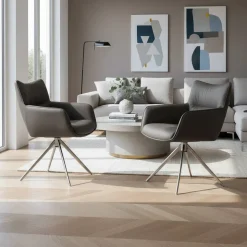 Armlehnenstuhl in Anthrazit Leder - Carbonaro (2er Set)