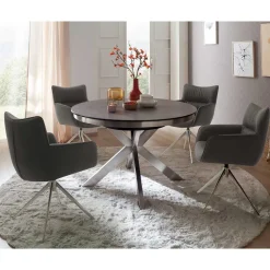 Armlehnenstuhl in Anthrazit Leder - Carbonaro (2er Set)