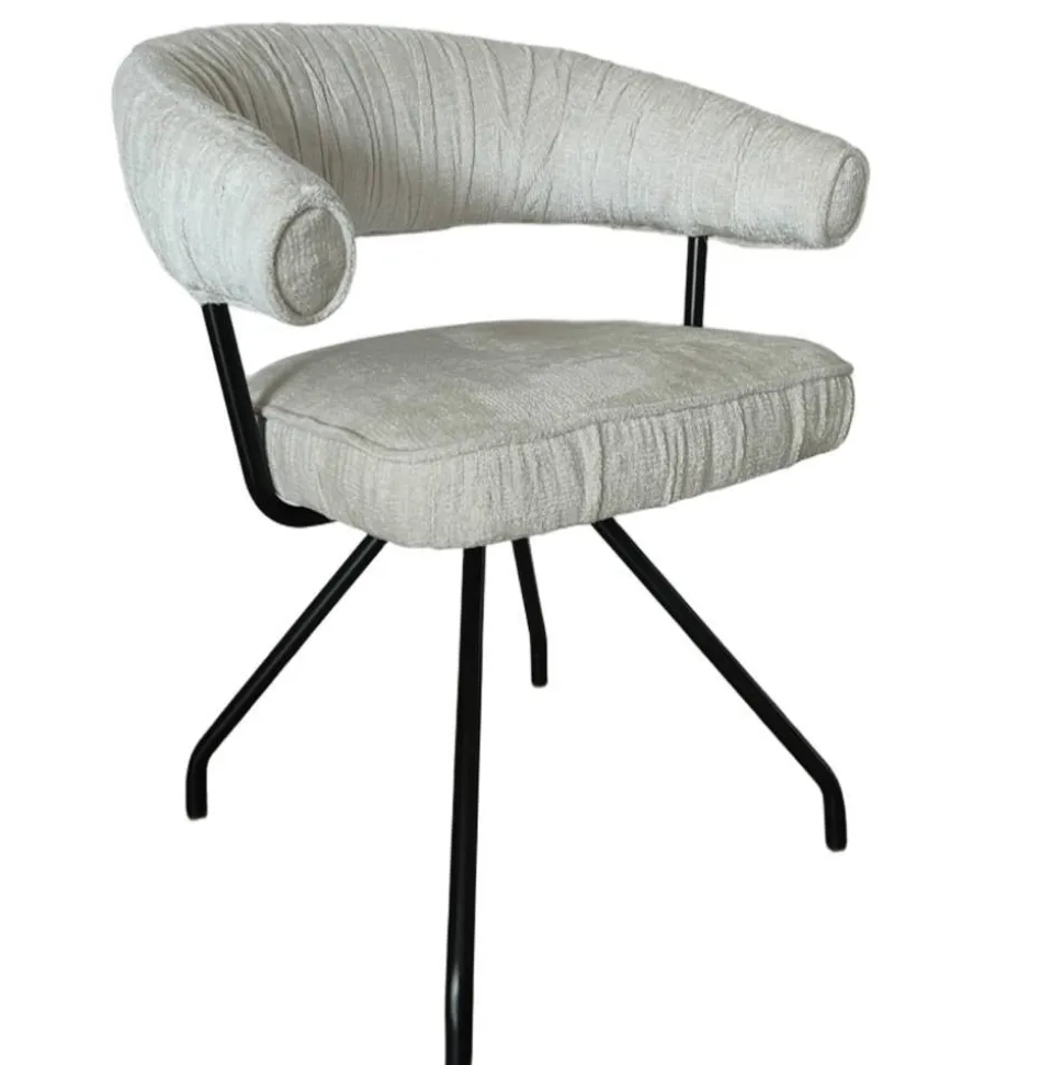 Armlehnenstuhl in Beige Chenille - Florina (2er Set)