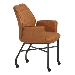 Armlehnenstuhl mit Rollen in Braun Microfaser - Echora (2er Set)