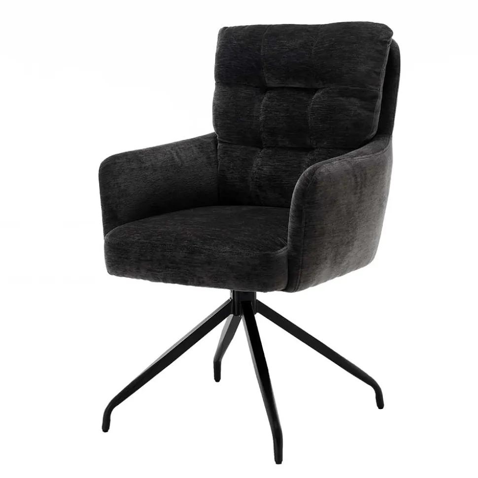 Armlehnstuhl in Anthrazit Chenille - Emgo (2er Set)