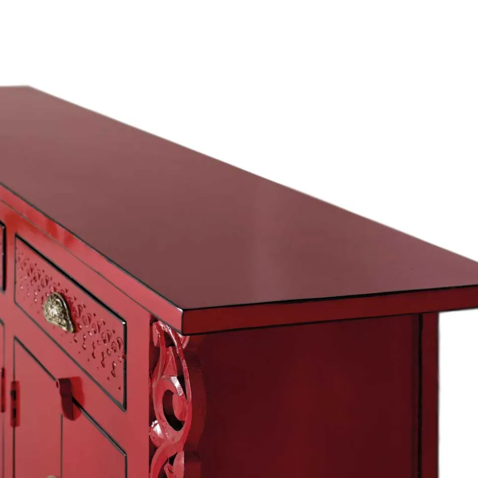 Asia Design Sideboard aus Massivholz in Rot - Iscian