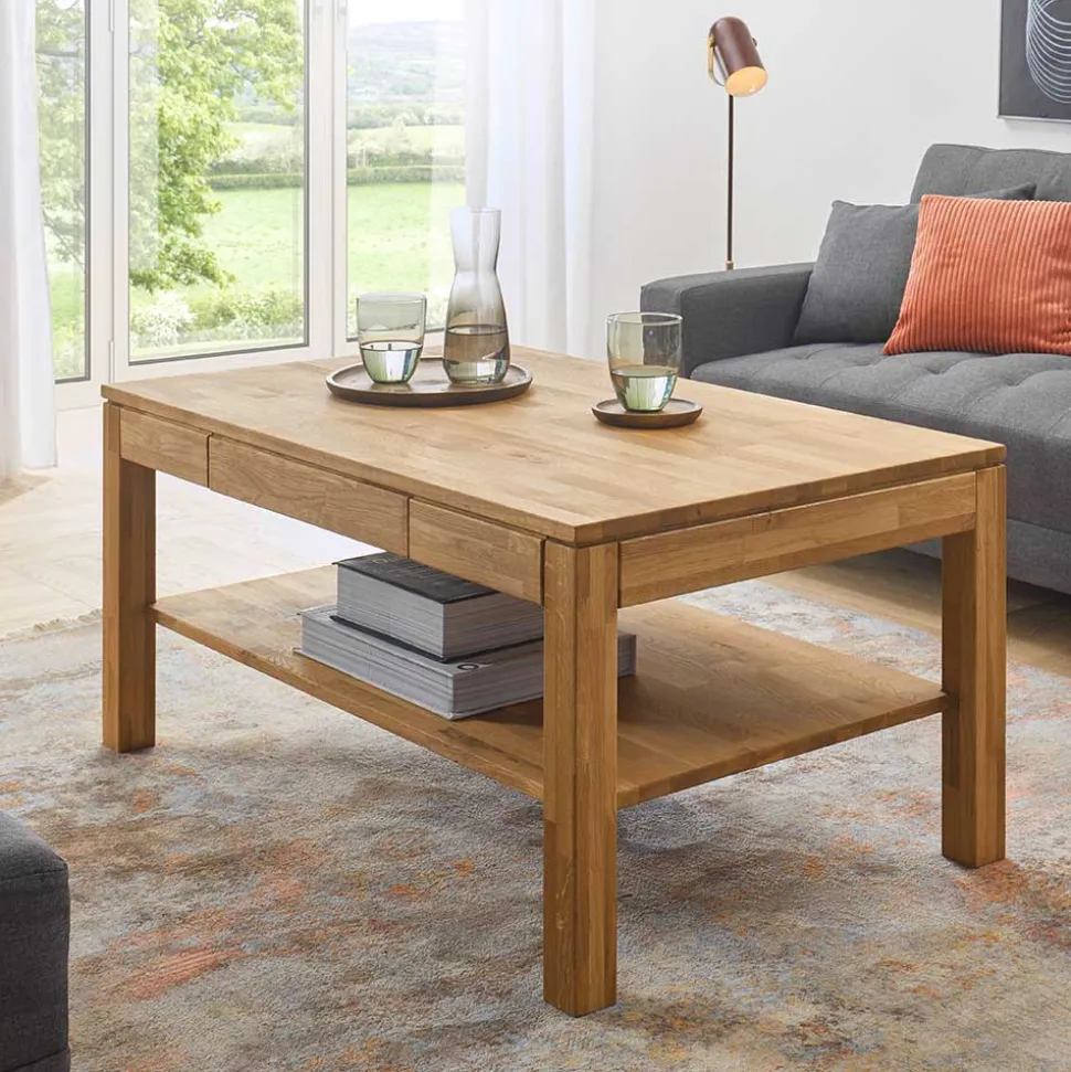 Asteiche Sofatisch mit Schublade und Ablage - Hoxtona