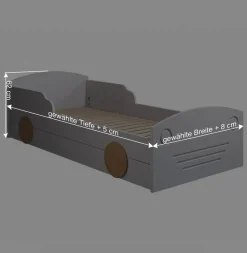 Autobett mit Bettkasten in Weiß und Kiefer - Vision