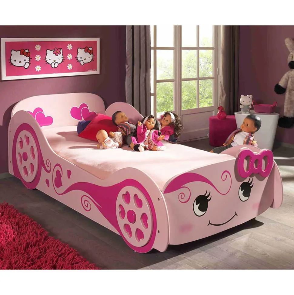 Autobett mit Matratze in Rosa mit Pink - Bageria