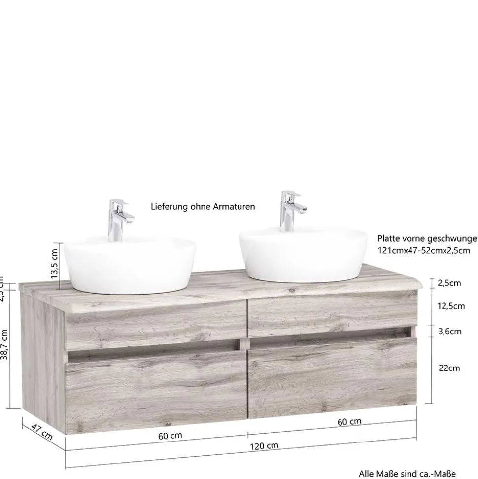 Bad Doppel-Waschplatz in Wildeiche Baumkante - Drumias