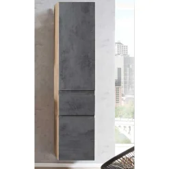 Bad Hochschrank in Beton & Holz Dekor - Mia