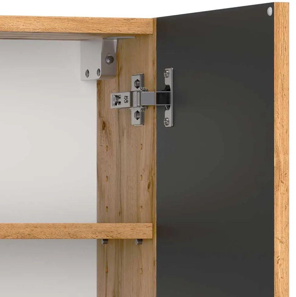 Bad Oberschrank in Wildeiche mit Schwarz - Crystoga