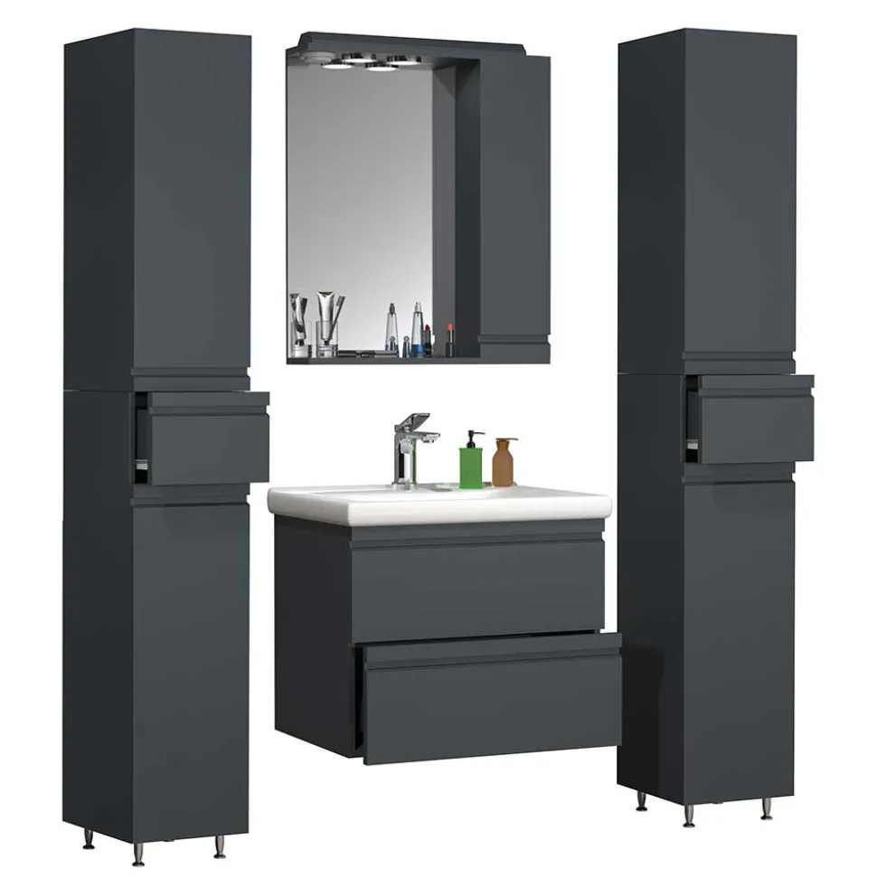 Badeinrichtung in Anthrazit Set - Idamoro (vierteilig)