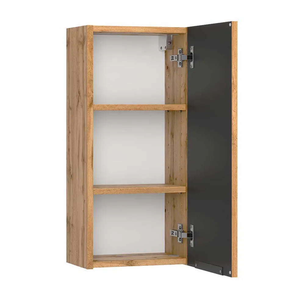 Badeinrichtung in Wildeiche mit Schwarz - Crystoga (vierteilig)