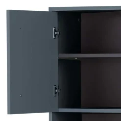 Badezimmer Hochschrank in Petrol Blau & Eiche - Matrera